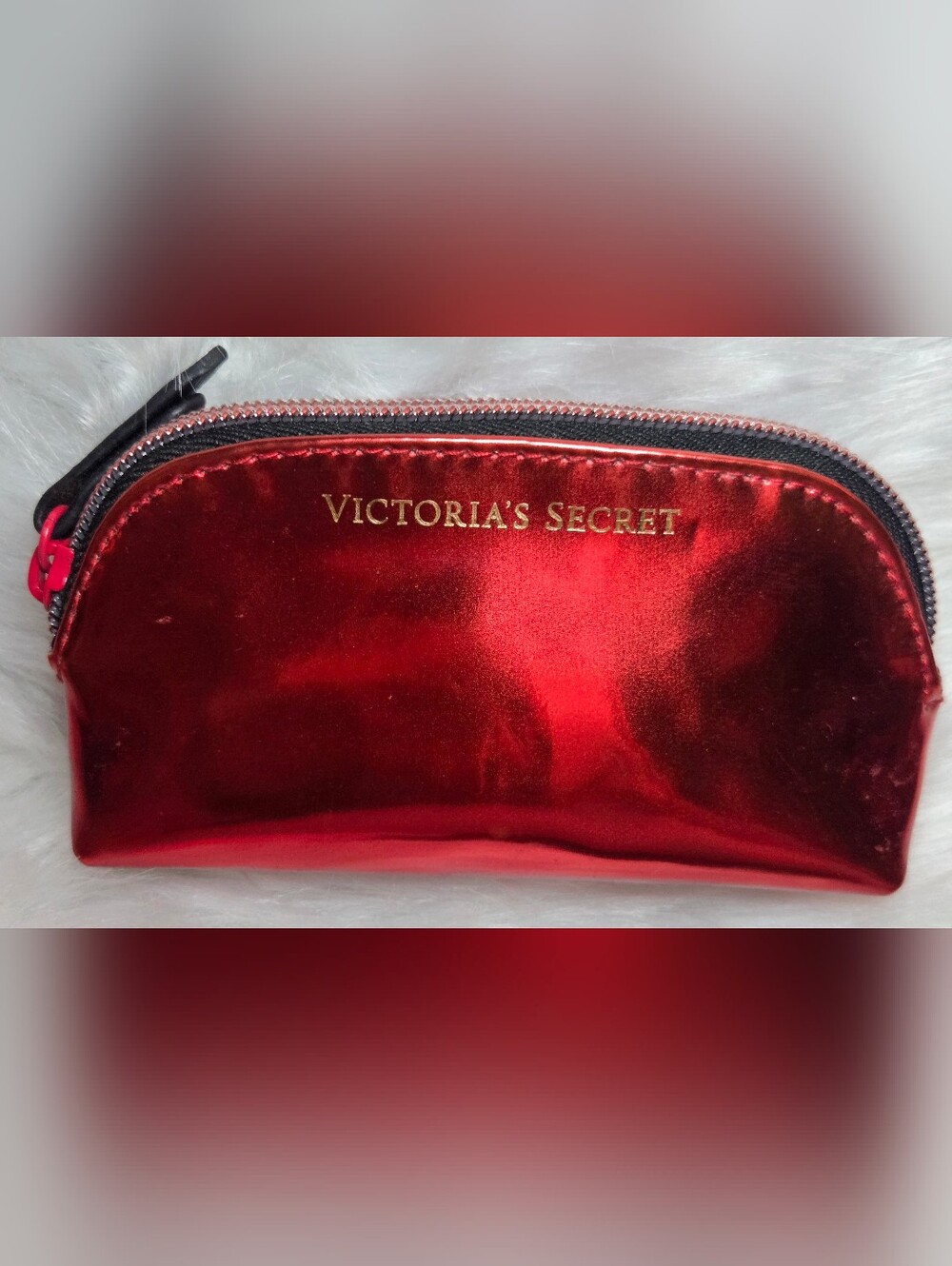 EUC Victoria's Secret Metallic Red Dome Mini Cosmetic Bag Pouch
